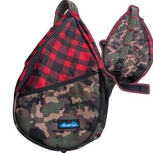 Kavu Rope Sling Bag Buffalo Plaid Camo Crossbody Backpack Red Black Lightweight